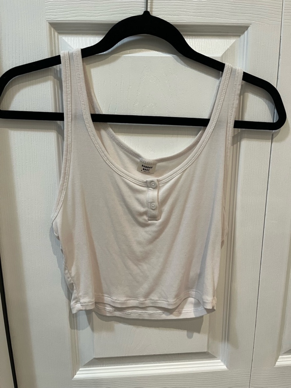 Sunday Best White Ribbed Henley Crop Top